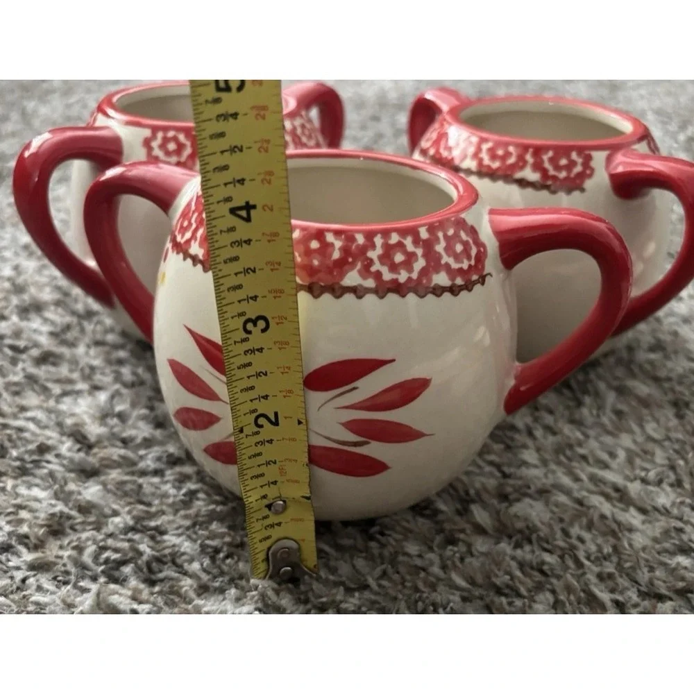 Temptations Old World‎ Red Hand Painted 4pc Soup + Sandwich Set Ceramic Dishes